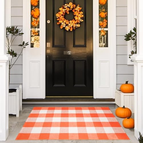 Fall Buffalo Plaid Rug 27.5x43 in, Orange White Indoor Outdoor Rug - Image 7