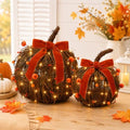 Lighted Fall Pumpkin Decor 2 Pack Rattan Pumpkins with Velvet Bow by AllaboutGnomesDecor