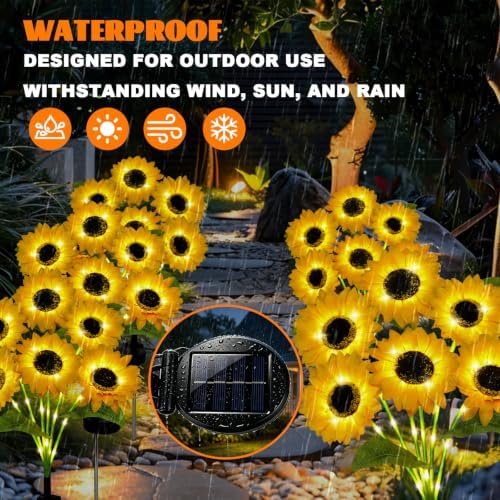 MorTime 4 Pack Solar Sunflower Lights, Outdoor Garden Waterproof Solar Lights with 24 Sunflower Lights for Patio Garden Backyard Holiday Yard Party Wedding Outdoor Spring Decor - Image 2