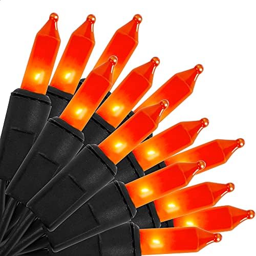 Halloween Lights, 29ft 150 Count Black Wire Incandescent Christmas Mini Lights, 120 V High-Voltage UL Certified Clear Light String Connectable, for Indoor Outdoor Patio Tree Party Home Decor, Orange by LJLNION