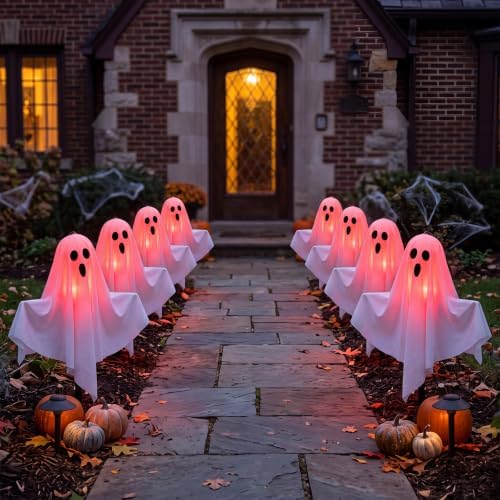 4Pack Halloween Pathway Lights Outdoor, Plug In LED White Ghost Light Decor by Jasneniebo