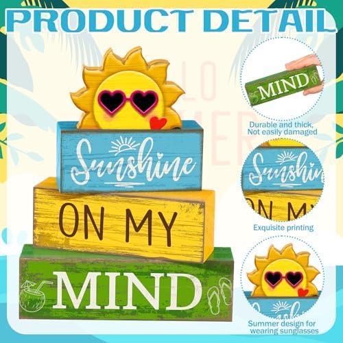 Lineshading 4 Pcs Summer Wooden Block Signs Table Decor Sunshine - Image 4