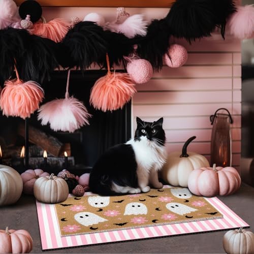 Tinideya 2 Pcs Halloween Pink Ghost Layered Doormat Set - Image 3