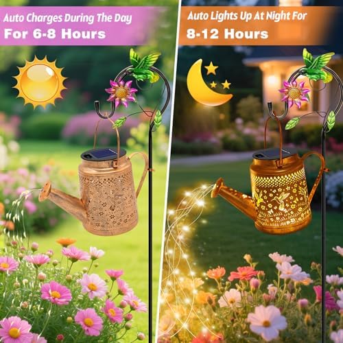 Solar Lights Outdoor Waterproof, Hummingbird Solar Watering Can with Lights - Image 6