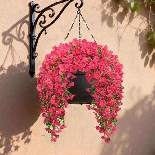 Artificial Hanging Flowers for Outdoors, 4 PCS 600 Blooms UV Resistant Morning Glory Faux Silk Vines, No-Odor Realistic Fake Plants for Garden Planter Porch Patio Decoration, Lotus - Image 7
