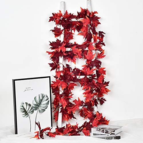 DearHouse 2 Pack Fall Garland Maple Leaf, 5.9Ft/Piece Hanging Vine Garland Artificial Autumn Foliage Garland Thanksgiving Decor for Home Wedding Fireplace Party Christmas (Dark Red) - Image 6