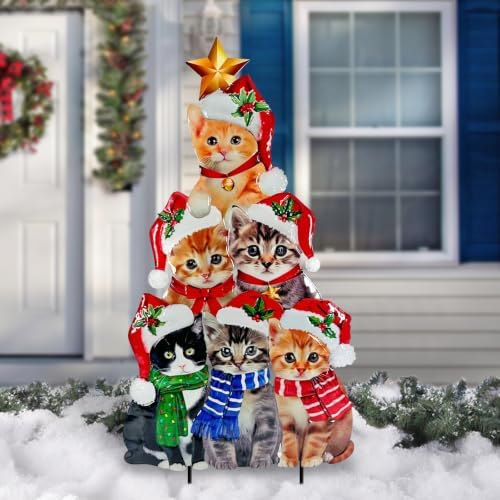 Christmas Decorations Outdoor,Metal Cats with Christmas Tree Garden Stakes by HokfirmHomeDecorGarden