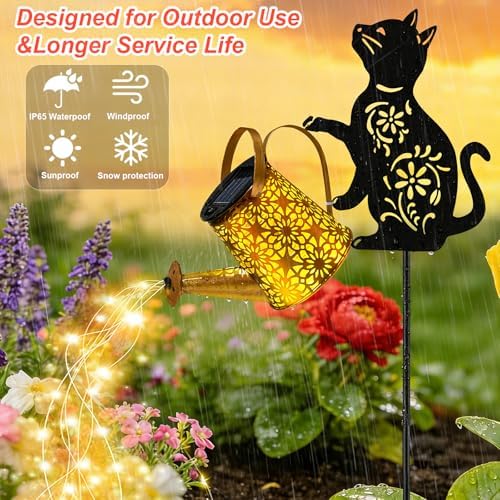 VOOKRY Solar Lights Outdoor,Watering Can with Cat Silhouette Stake - Image 3