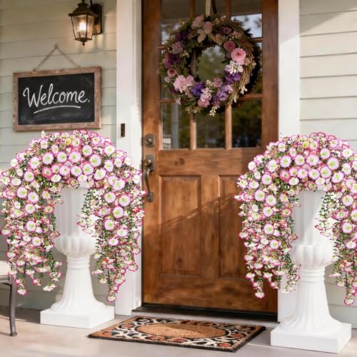 Artificial Hanging Flowers for Outdoors, 2 PCS 300 Blooms, Pink - Image 5