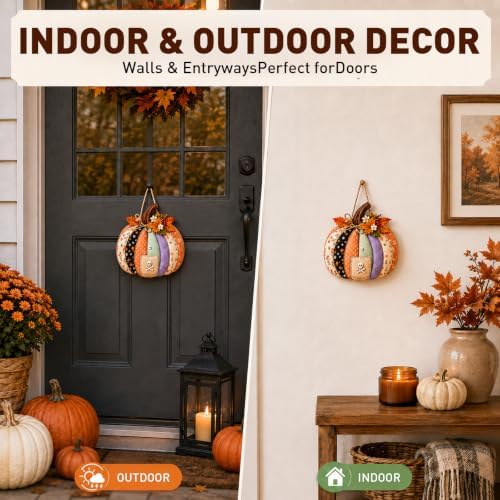 Autumn Retro Patchwork Pumpkin Door Hanging with Lights ，A - Image 6