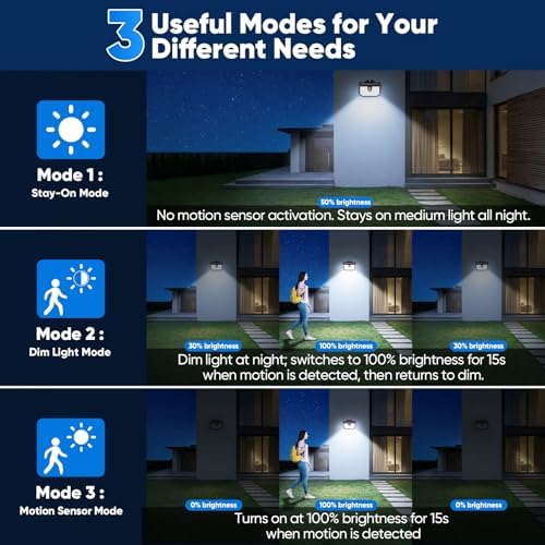 Brightever 4-Pack Solar Lights Outdoor Motion Sensor, Super Bright Outdoor Solar Lights Waterproof, 3 Lighting Modes Security Wall Lighting for Outside House, Pathway, Garden, Walking Dog, Fence - Image 3