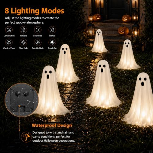 Halloween Decorations, 6 Pack Solar Ghost String Stake Lights 12.8 FT - Image 4