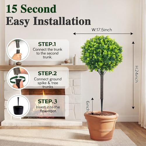 PATIO CHOICE Artificial Topiary Boxwood Ball Trees Set of 2 30" Fake Outdoor Plants Realistic Olive Tree Fake Bushes Lifelike Shrubs Decorations for Outdoor Indoor Front Porch Garden - Image 3