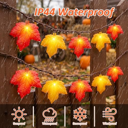 12Ft 20 LED Fall String Lights Plug in Orange Yellow Maple Leaf String Lights Waterproof, for Autumn Home Porch Bedroom Mantel Staircase Fence Fall Decor and Thanksgiving Decorations Indoor Outdoor - Image 5