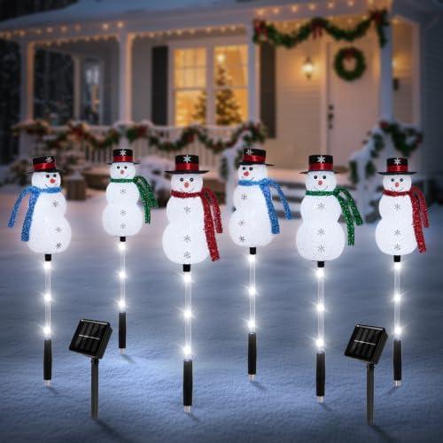 Christmas Snowman Solar Pathway Lights Outdoor Decorations, 6 Pack - Image 6
