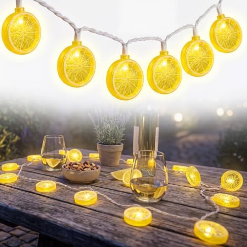 GOOTHY Lemon String Lights Plug in, 8.5Ft Outdoor Fairy Decorations String Lights with 10 LED Yellow Lemon Slice Lights, Hanging Novelty Summer Patio Lights for Garden Kitchen Christmas Wedding Party by Goothy
