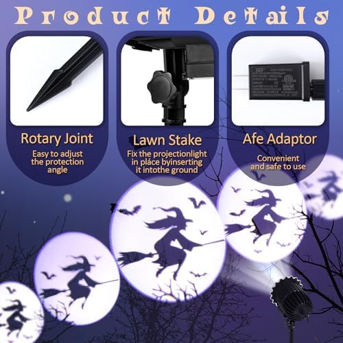 Halloween Projector Light with LED Film Slides, Witch - Image 6