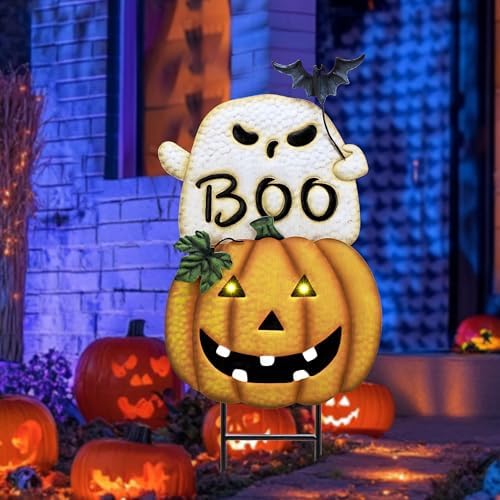 TERESA'S COLLECTIONS Outdoor Halloween Decor Ghost Pumpkin Yard Stake - Image 2