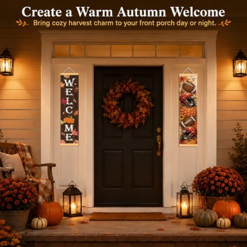 Welcome Fall Door Banner Set of 2, Pumpkin Porch Decor with Football Accent - Image 6