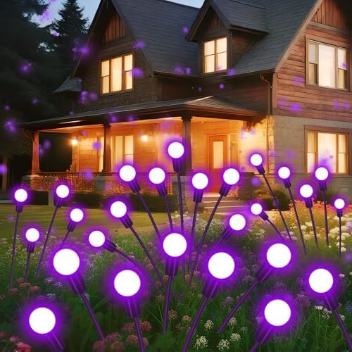 Solar Garden Lights Outdoor Waterproof, 2 Pack 16 LED Swaying Firefly Lights Outdoor Decor Light for Pathway Party Christmas Decoration, Unique Gifts for Women, Purple by Yaafen