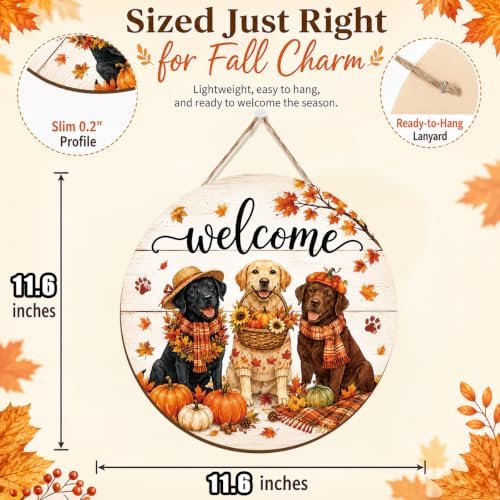 Fall Door Decor Wooden Dog Welcome Sign for Front Door - Image 2