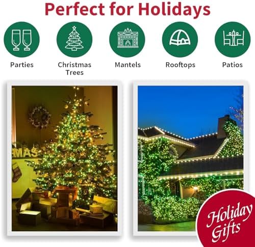 LAMPHOME St. Patrick's Day Mini String Lights, Super-Bright Extendable Green and Yellow Christmas Lights Decoration 100Lights 19.6ft UL Certified Mini Bulb for Outdoor Christmas Tree Decor - Image 6
