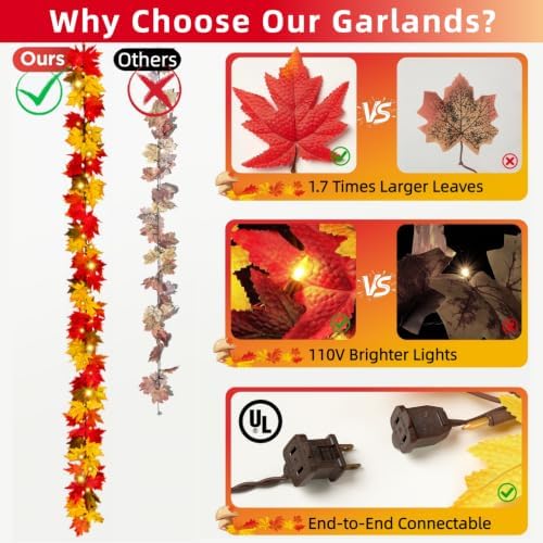 Fall Garland with Lights 9Ft Large Leaves Fall Decor Halloween Decorations - Image 3