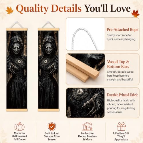 Horror Reaper Halloween Door Banner Set of 2, Haunted Porch Decor for Home - Image 3