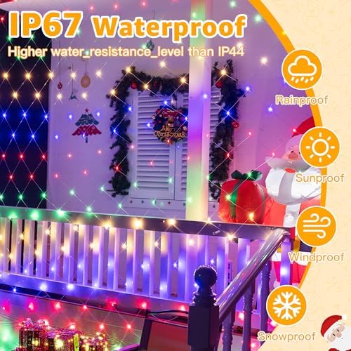 Ollny Net Lights Outdoor Mesh Light 10x7ft, 210LED Connectable Christmas Net Lights with 8 Modes, IP67 Waterproof Bush Light for Tree Wall Ceiling Outside Decorations, Multicolor - Image 5