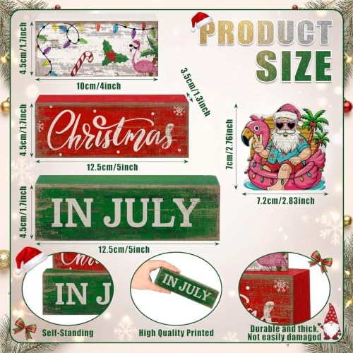 Lineshading 4 Pcs Christmas in July Table Decor Summer Santa Wooden Signs - Image 2