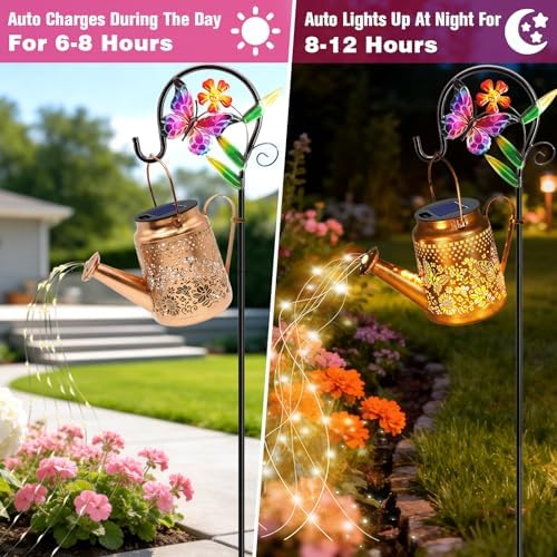 Solar Lights Outdoor Waterproof, 2 Pack Butterfly Watering Can with Lights - Image 5