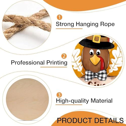 Thanksgiving Turkey Front Door Sign Fall Wooden Give Thanks Wreath - Image 4