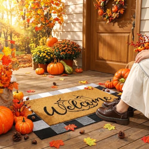 Duraaamo 2 Pcs Fall Welcome Doormat Outdoor Pumpkin Door Mats, Non Slip - Image 3