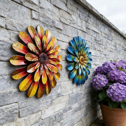 2 Pack Metal Flower Wall Decor, Hand-Painted Farmhouse Hanging Wall Art - Image 6