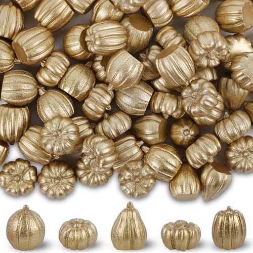 winemana 80Pcs Mini Pumpkins for Crafts, Fall Decorations for Home, Gold by winemana