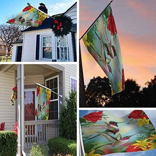 Yekiua Hummingbirds Flag 3X5 Outdoor Two Little Birds Spring Red Flowering Hibiscus Yellow Lilies Double Sided Flags All Weather Long Lasting With 2 Brass Grommets - Image 6