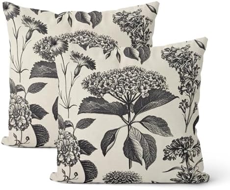 Black Pillow Covers 20x20 Inch 2 Pcs Boho Vintage Floral Decor Throw Pillows Hydrangea Flower Seasonal Outdoor Farmhouse Neutral Accent Decoration Pillowcase Linen Cushion Cover for Couch by DAFENA