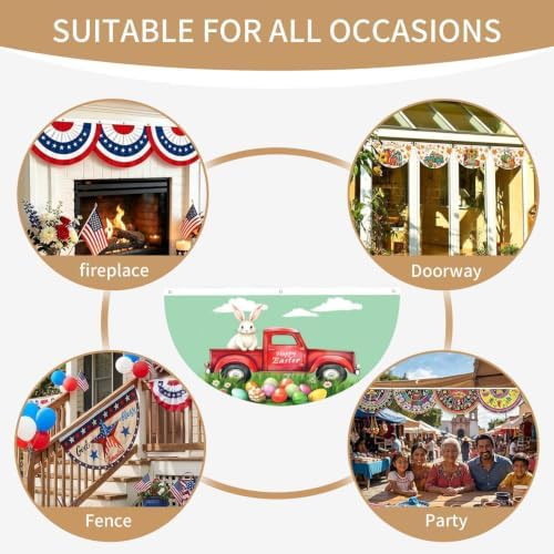 Bunny Easter Eggs Semicircular Hanging Decorative Bunting Flag 2pcs - Image 7