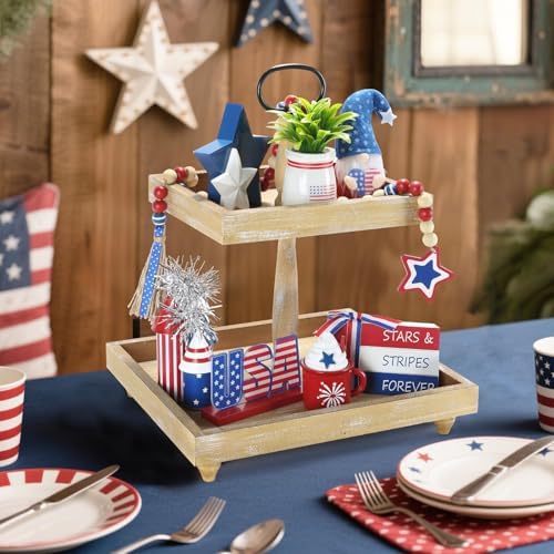 4th of July Decorations for Home Office Indoor 8 Pcs Tiered Tray Decor - Image 6