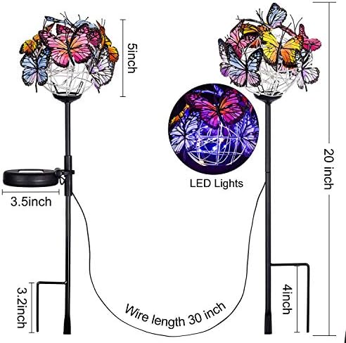 Outdoor Solar Garden Lights - 2 Pack Solar Powered Garden Stake Lights with 18 Butterflies and Copper String Lights, Multicolor - Image 2