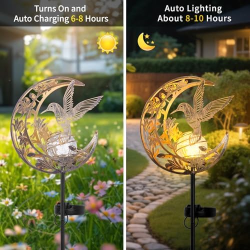 Solar Hummingbird Garden Gifts for mom/Grandma/Women,Lights Outdoor Decor - Moon & Bird SolaGardenLights Waterproof, Auto On/Off Pathway Lighting for Yard/Lawn/Patio,Thanksgiving Day - Image 5
