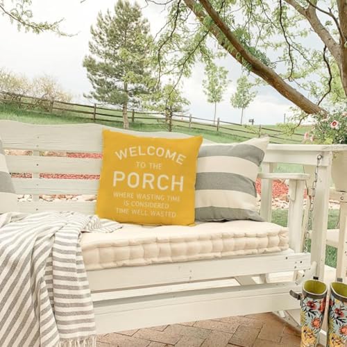 PANDICORN Farmhouse Throw Pillow Covers 18x18 Welcome to the Porch, Yellow - Image 6