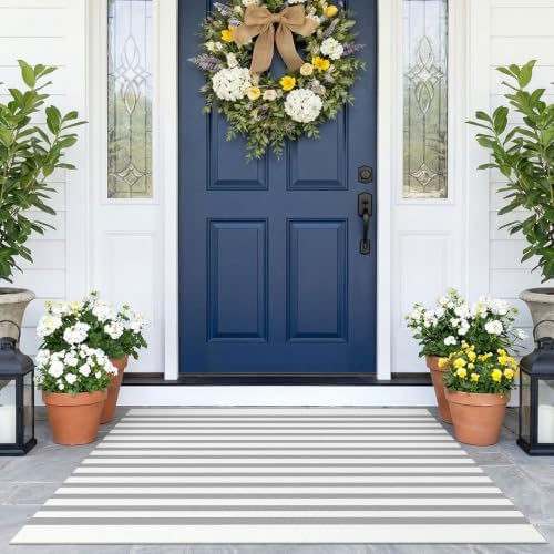 KOZYFLY Striped Rug 2.3x3.6 ft Cotton Woven Front Door Rugs, Gray and White by KOZYFLY