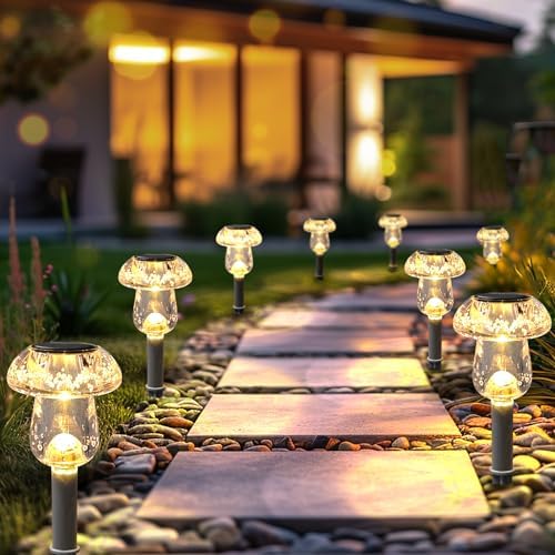 Benany Solar Lights Outdoor, 8 Pack Mushroom Lights Outside Waterproof, Solar Powered LED Lighting for Garden, Yard, Landscape, Path, Pathway, Lawn, Walkway, Driveway, Backyard Decor (Warm White) - Image 6