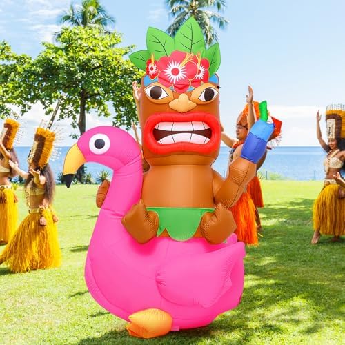 Shappy 5ft Inflatable Flamingo Lighted Blow up Tiki Hawaiian Party Decor - Image 6
