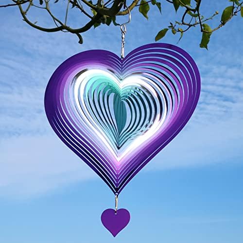 DJUAN Wind Spinner Purple-Green Gradient Love Heart 3D Metal Hanging Wind Spinners Worth Gift Stainless Steel Yard Art Decorations Indoor/Outdoor Kinetic Wind Sculptures & Spinners - Image 2