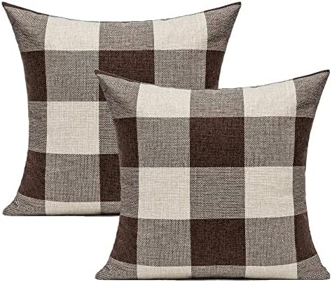 VAKADO Brown Beige Buffalo Plaids Decorative Throw Pillow Covers Farmhouse Retro Checked Square Cushion Cases Classic Coffee Check Home Decor Outdoor for Couch Sofa Patio 16x16 Set of 2 by VAKADO