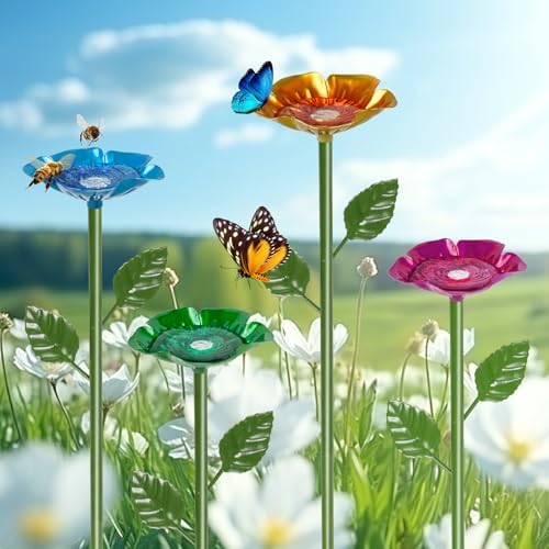 4 Pack Bee Watering Station for Garden, Colorful Metal Flower Bee Bath, Decorative Design Attracts Bees & Butterflies, Easy Install Durable Outdoor Yard Decor - Image 7