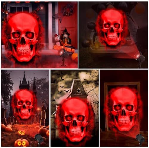 Treela Skull Projector Light Outdoor Halloween Decoration, Red, Dynamic - Image 6