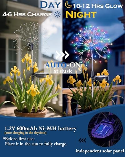 Solar Garden Lights Outdoor Yard Decorations, 8 Pack 150Leds Pathway Lights, Fairy Firework Stake Light for Garden, Patio, Pathway, Flowerbed Multicolor - Image 4